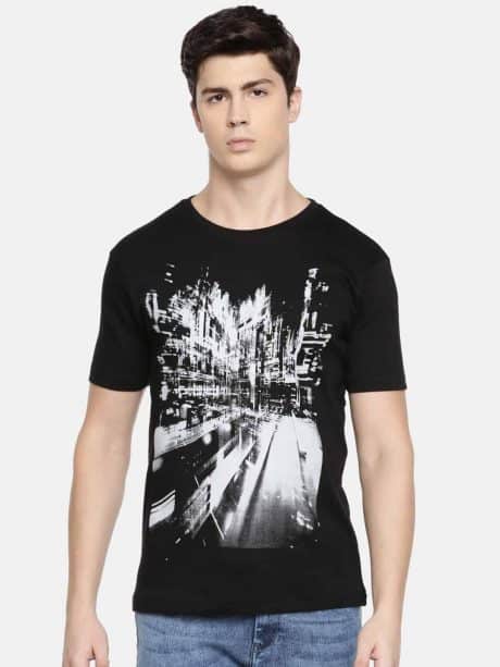 Men Black Printed Cotton Knits T-Shirt-RFSS19M07