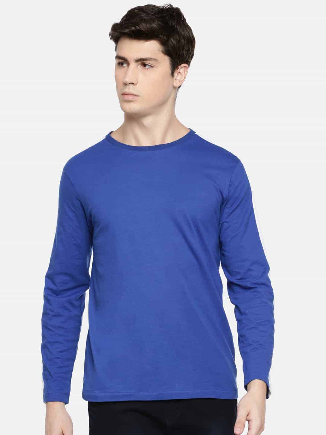 Men Navy Blue Solid Cotton Knits T-Shirt-RFSS19M08