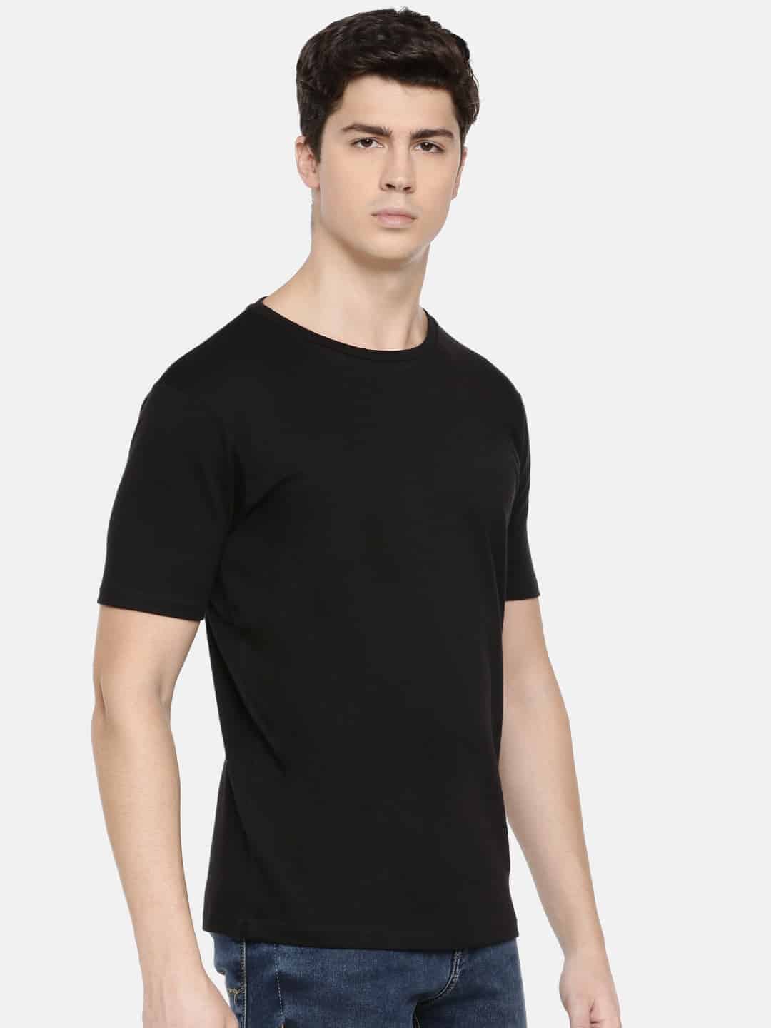 Men Black Solid Cotton Knits T-Shirt-RFSS19M04