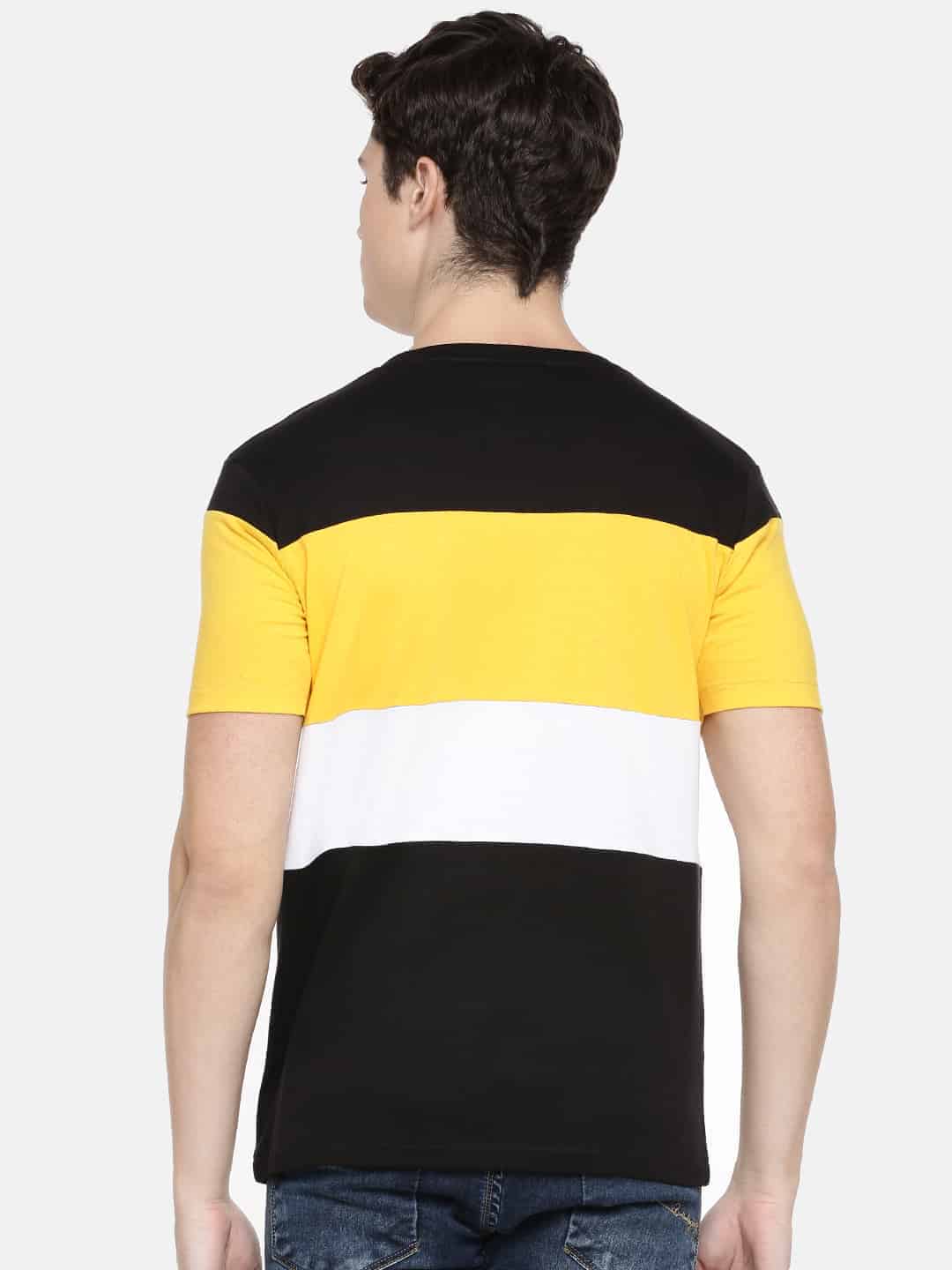 Men Black and Yellow Colourblocked Casual T-Shirt-RFSS19M01