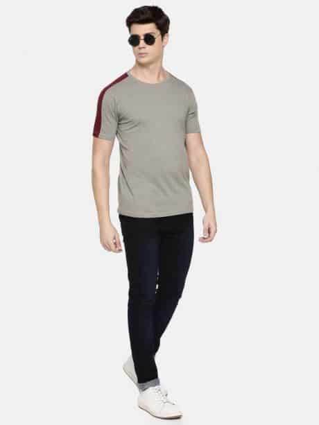 Men Grey Solid Cotton Knits T-Shirt-RFSS19M03
