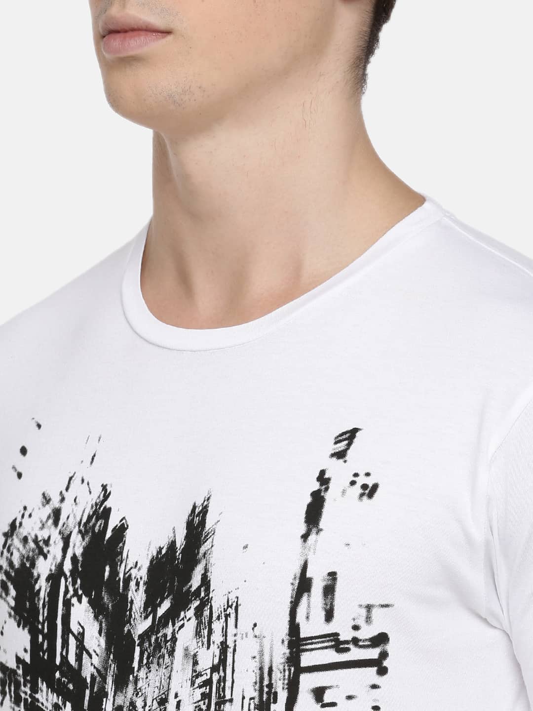 Men White Printed Cotton Knits T-Shirt-RFSS19M05
