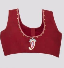 Maroon Hand Embroidered Round Neck Blouse-RKFWW03