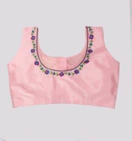Light Pink Hand Embroidered Round Neck Blouse-RKFWW06