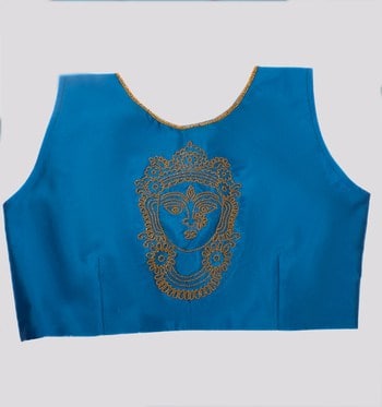 Blue Color Sequence Work Round Neck Ladies Blouse-RKFWW07