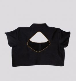 Black Color Silk Fashion Neck Ladies Blouse with Gold Piping-RKFWW11