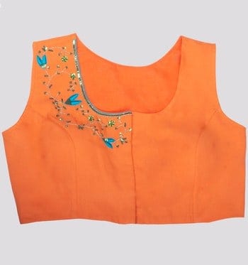 Orange Color Hand Embroidered Round Neck Ladies Blouse-RKFWW08