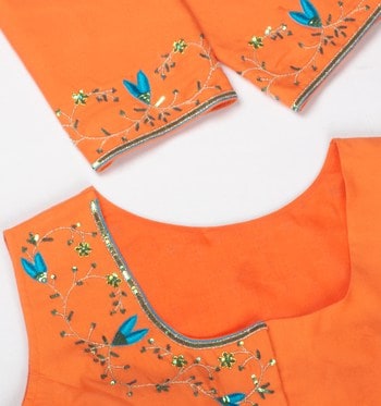 Orange Color Hand Embroidered Round Neck Ladies Blouse-RKFWW08