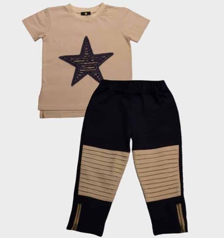 Cream color boys patched pants and star tee-RKFCW25