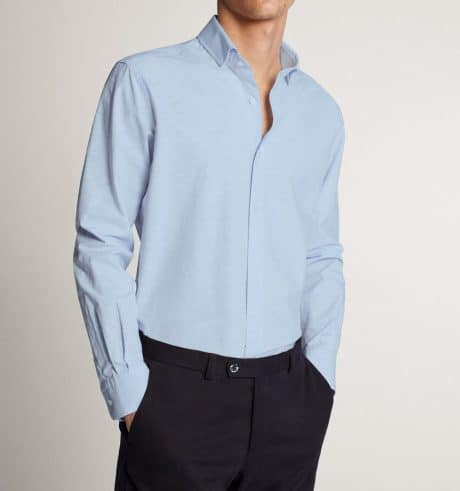 Men Blue Cotton Poly Solid Formal Shirt-RRBMS019