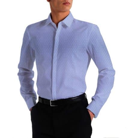 Men’s Blue Cotton Poly Dot Printed Shirt-RRBMS017