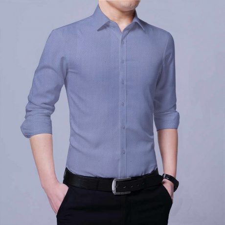 Men Blue Textured Slim Fit Formal Shirt-RRBMS015