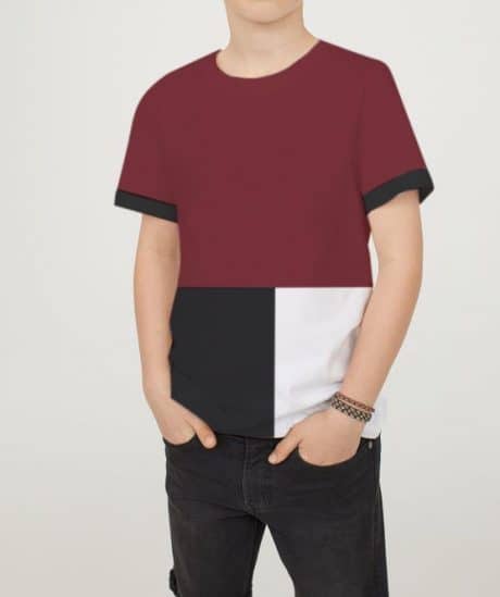 Colour Block short sleeve T-Shirt in maroon black and white-RKFCBT006