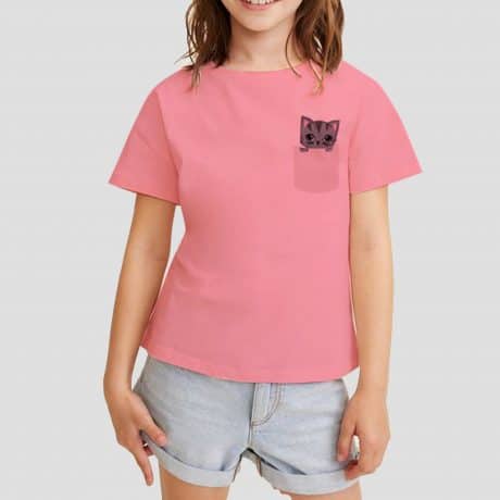 Girls pink kitty t-shirt-RKFCGT003