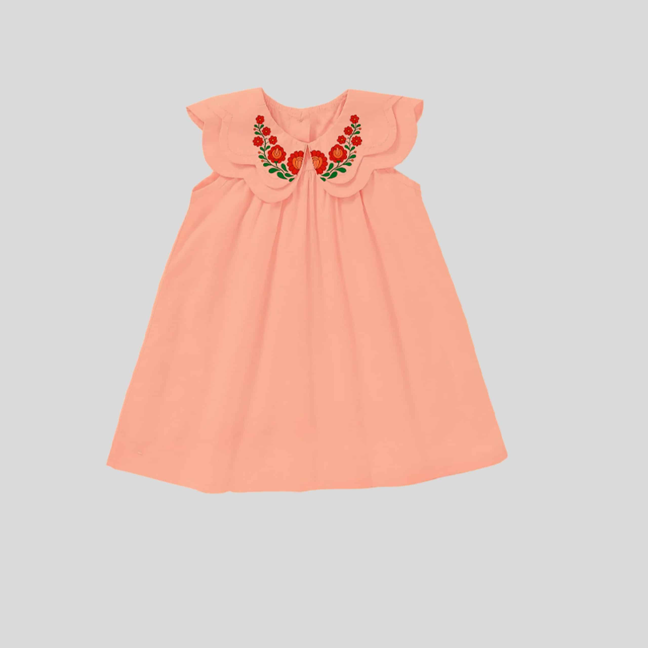 Peach variation peter pan collar dress with floral print-RKFCW125