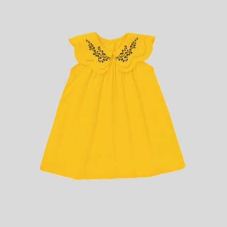 Yellow variation peter pan collar dress with floral print-RKFCW126