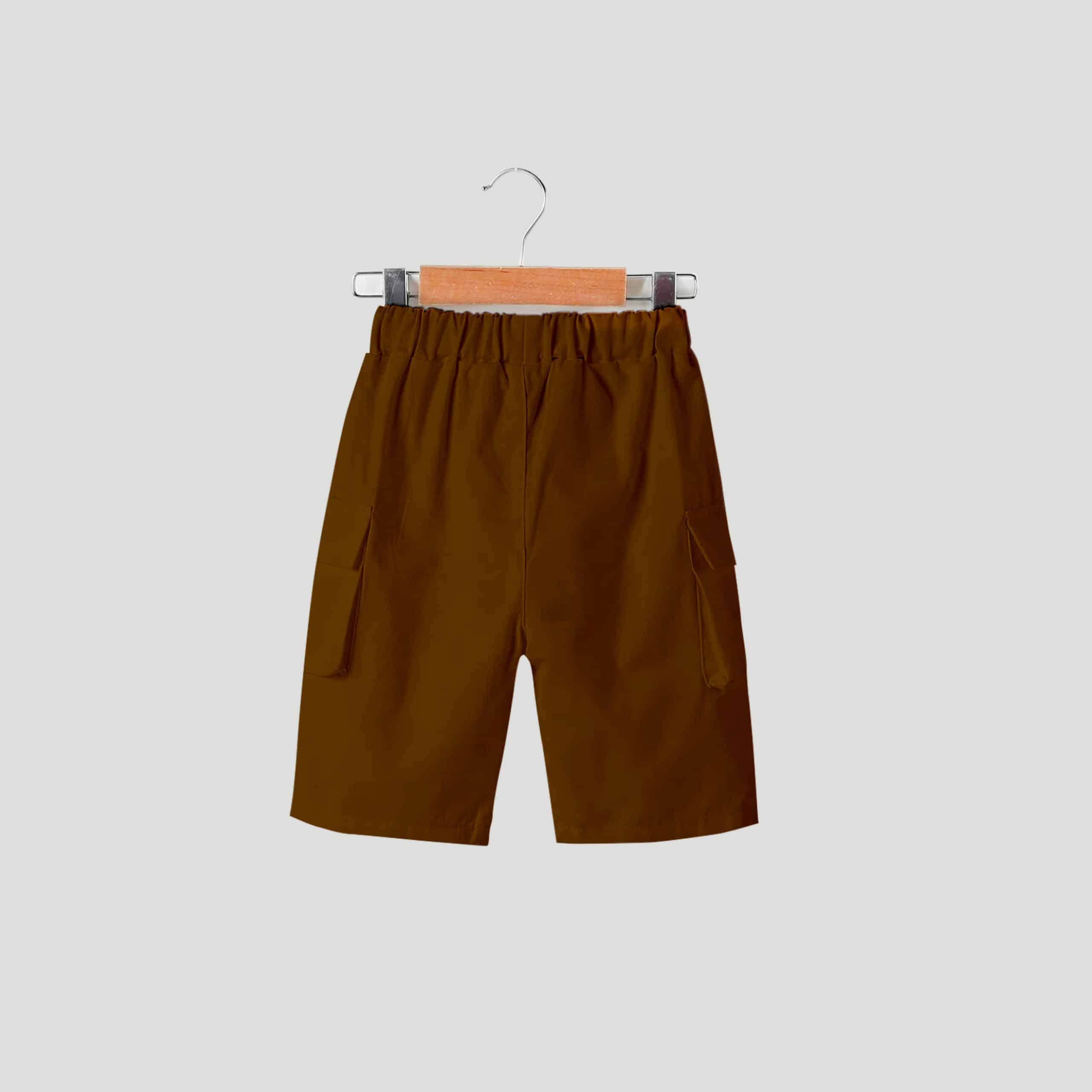 Boys brown Elastic Waist Flap Pocket knee length Pants-RKFCBS016