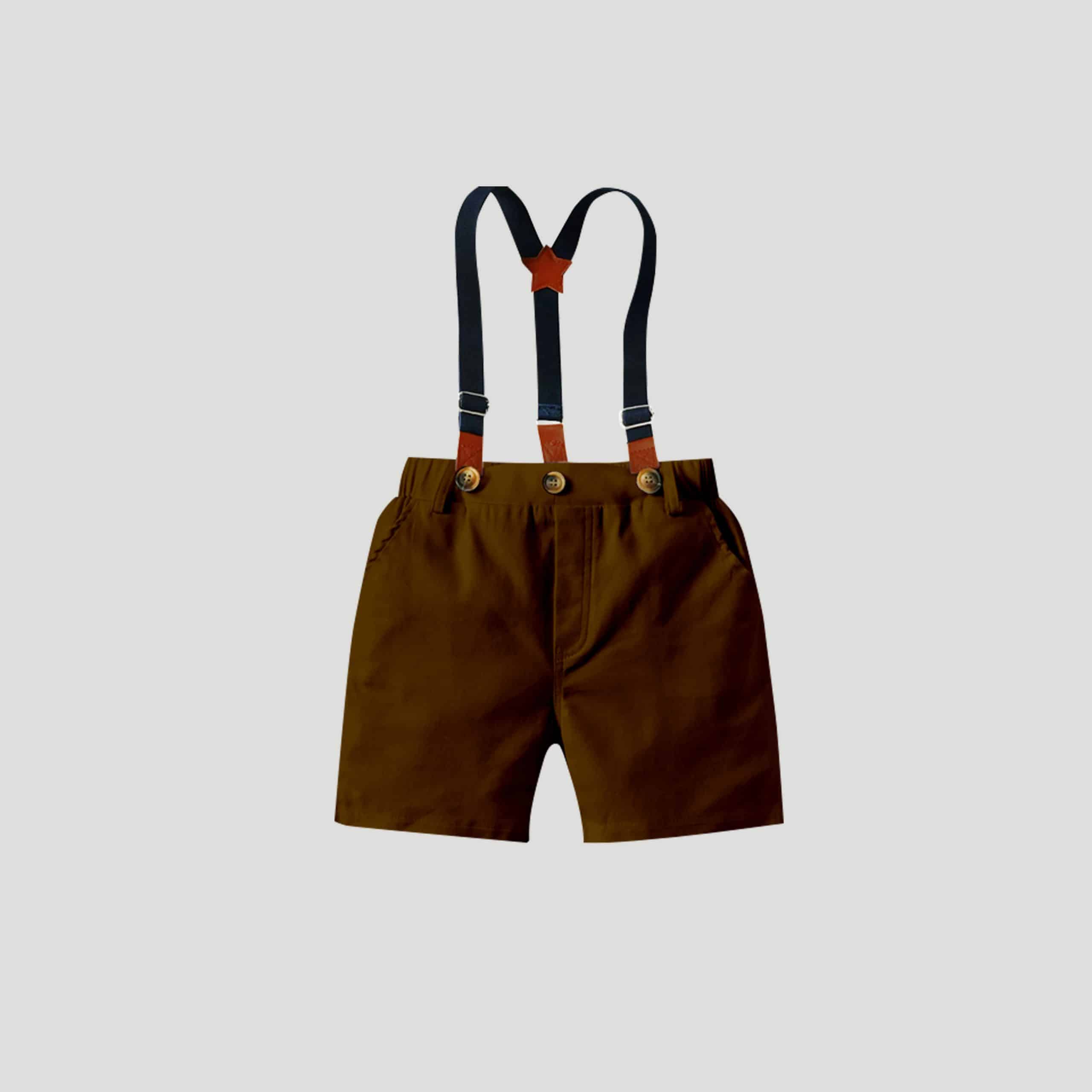 Boys Dark Brown Slant Pocket Suspender Shorts-RKFCBS013