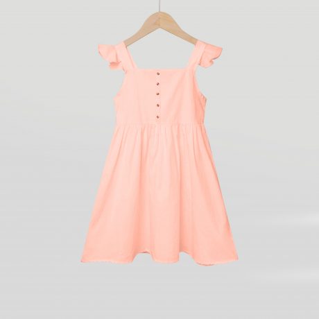 Light peach dress with strip frills and beautiful floral print-RKFCW105