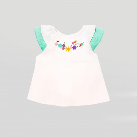 White Girls solid Top with cute floral print detail-RKFCW111