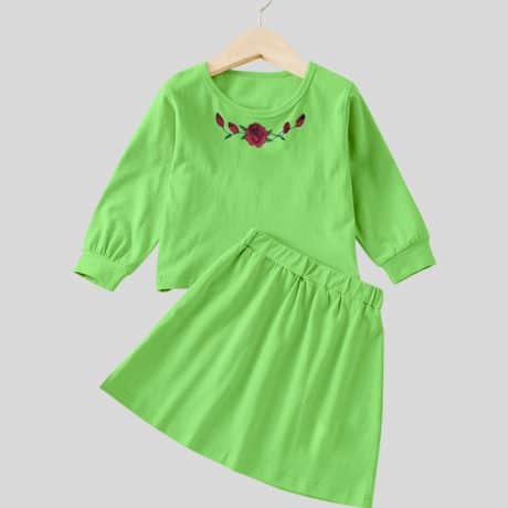 Grils light green floral top and a-line skirt-RKFCW136