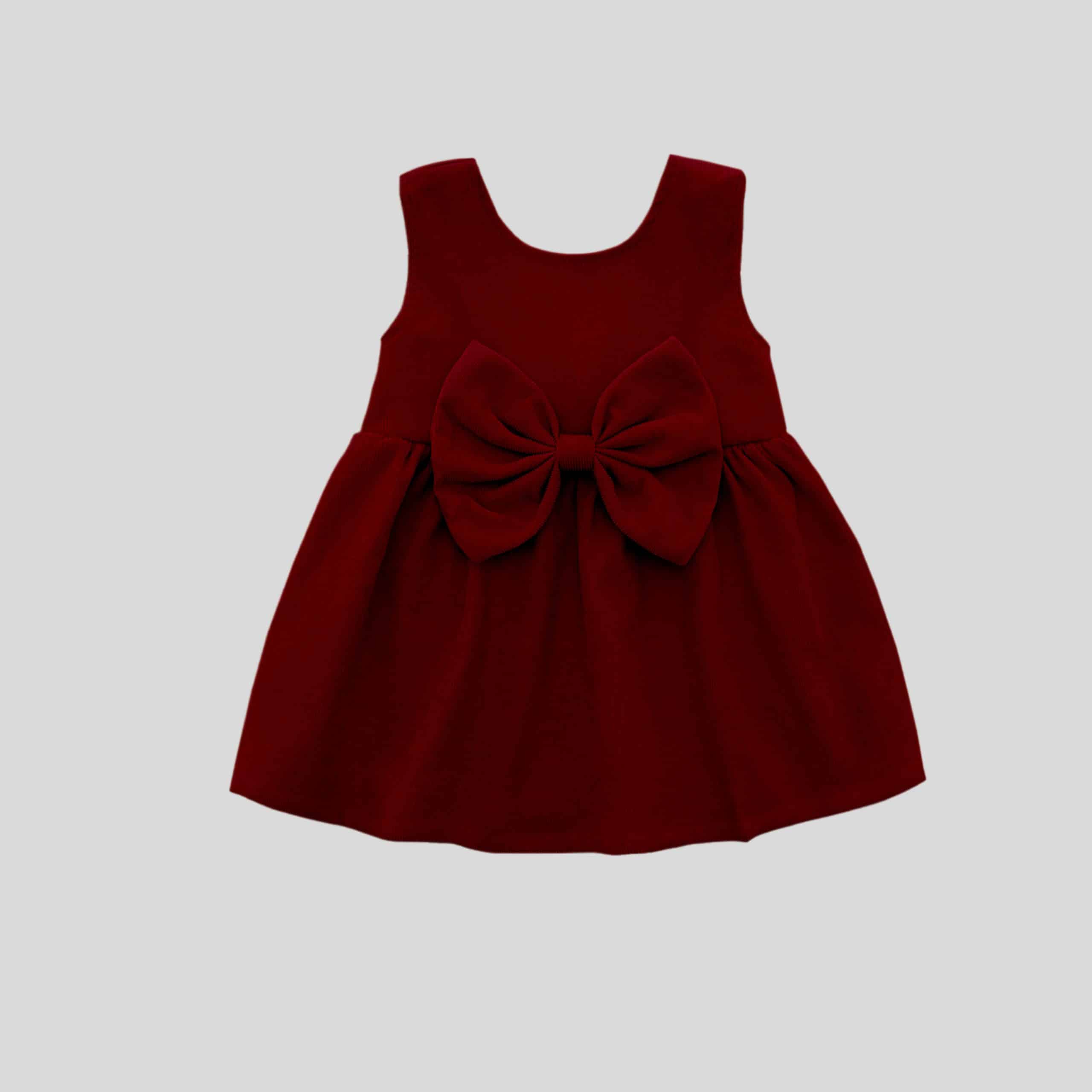 Girls maroon sleeveless dress with bow -RKFCW149