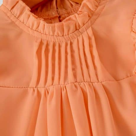 Girls deep peach full sleeves frill collar and tiny pleated yoke-RKFCW228