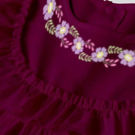 Combo mulberry color dress with floral print and ruffle at bottom and neck  with cute head band-RKFCW144