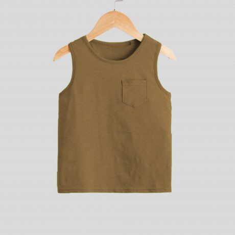 Boys Olive Green with pocket Tank Top-RKFCW176