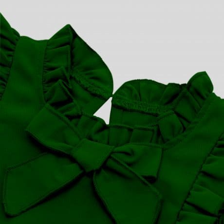 Girls frill and bow tie yoke, full sleeves pretty bottle green dress with floral trim-RKFCW237