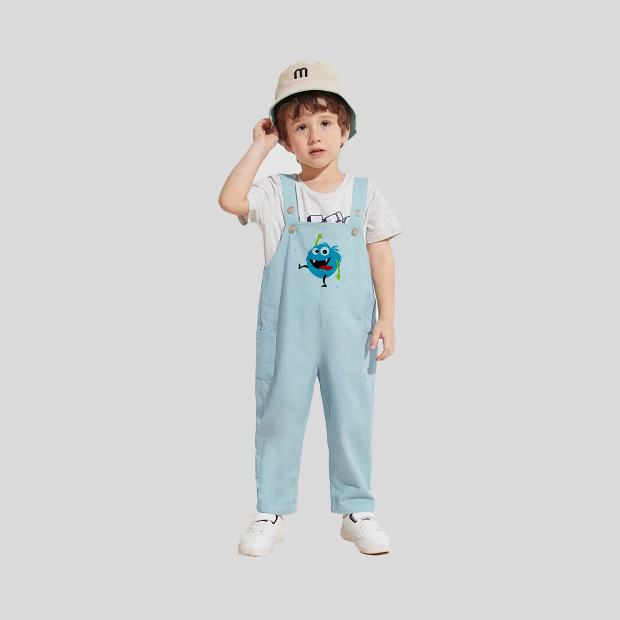 Boys Blue Dungarees with Cute Print Details - RKFCW188