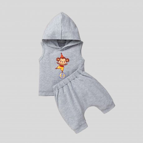 Toddler Grey sleeveless Hoddie and pant set with Cute print-RKFCTT047