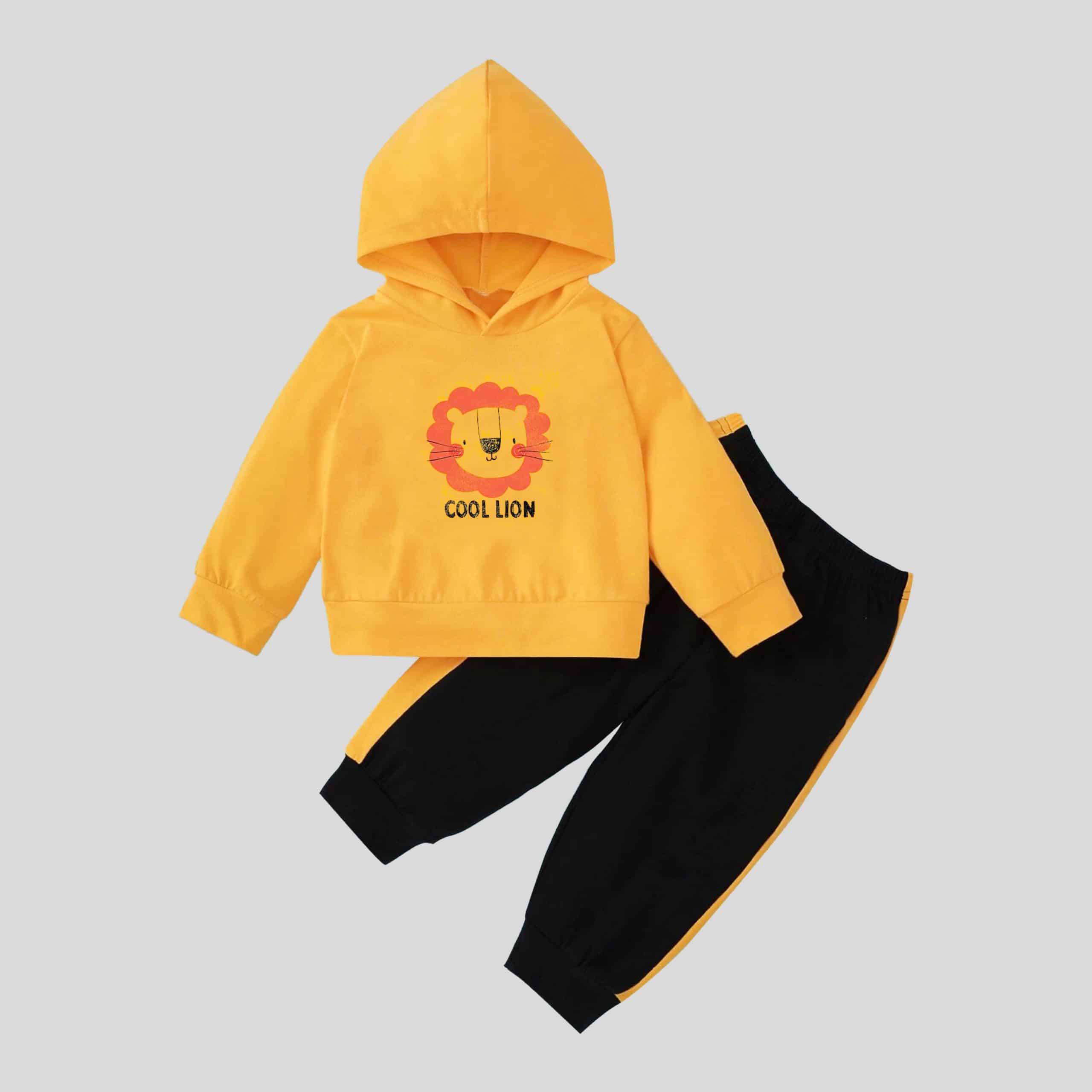 Toddler Yellow Hoddie and Black pant set with Cute print-RKFCTT048