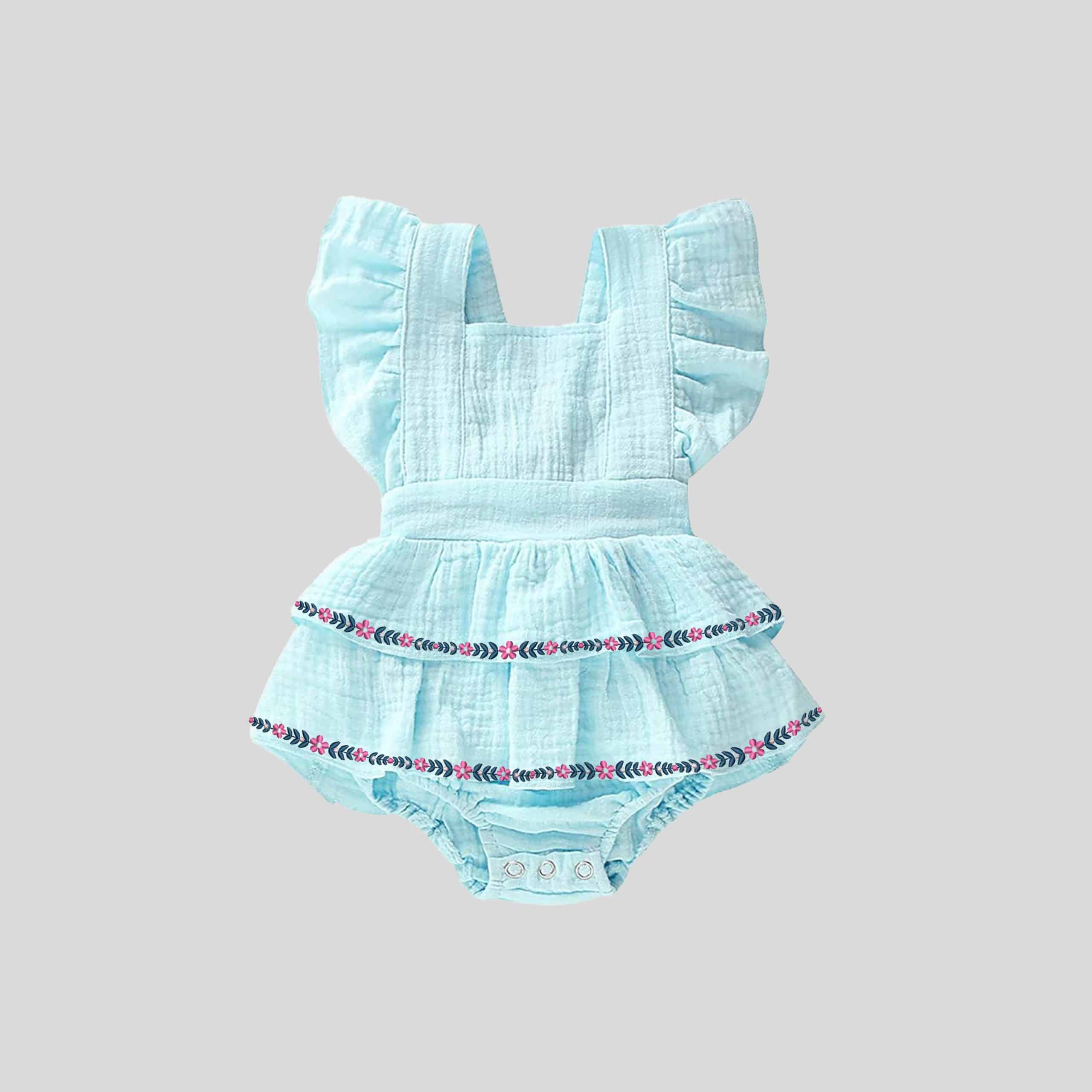 Toddler Blue frill Sleeve Romper with Cute print-RKFCTT050