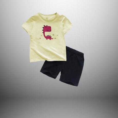 Boys Cute Print Cream T-shirt and Shorts Set – RKFCW354
