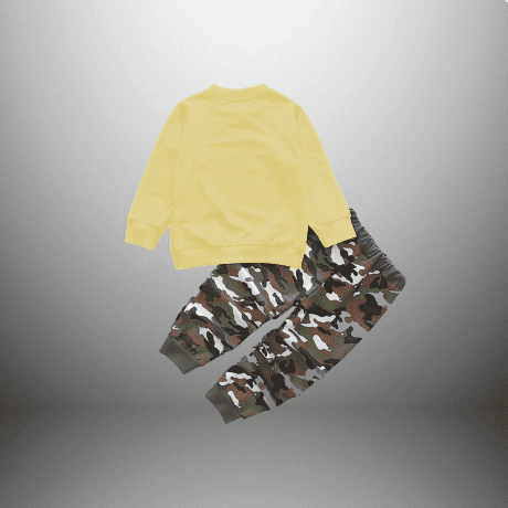 Boys Yellow Sweatshirt with a Fun Print and Camo Pant Set – RKFCW368