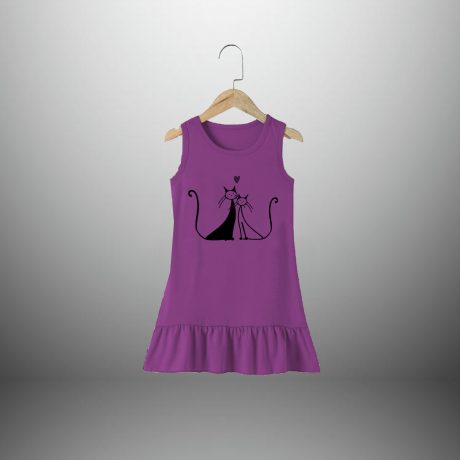 Girls Purple Sleeveless Pretty Cat Print Dress – RKFCW311