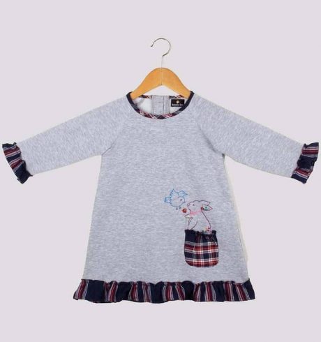 Girls Embroidered Rabbit and Bird Details Dress-RKFC016