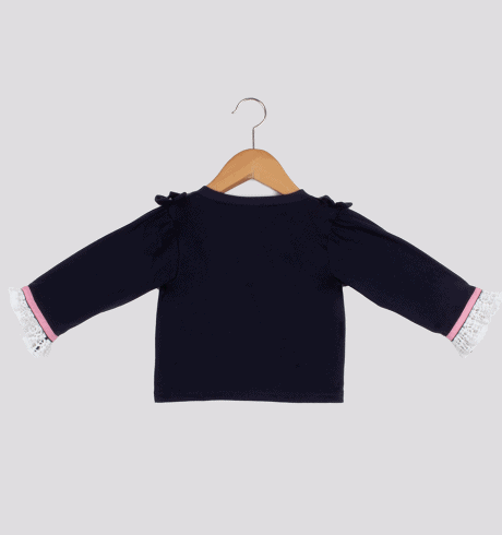 Navy Blue Designer Shrug with Lace and Bow Details-RKFC018