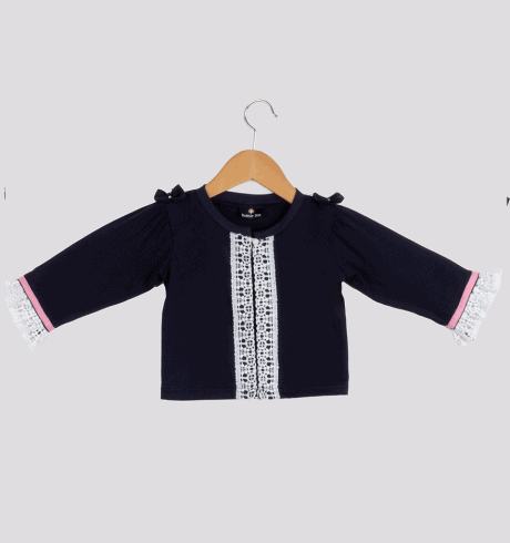 Navy Blue Designer Shrug with Lace and Bow Details-RKFC018