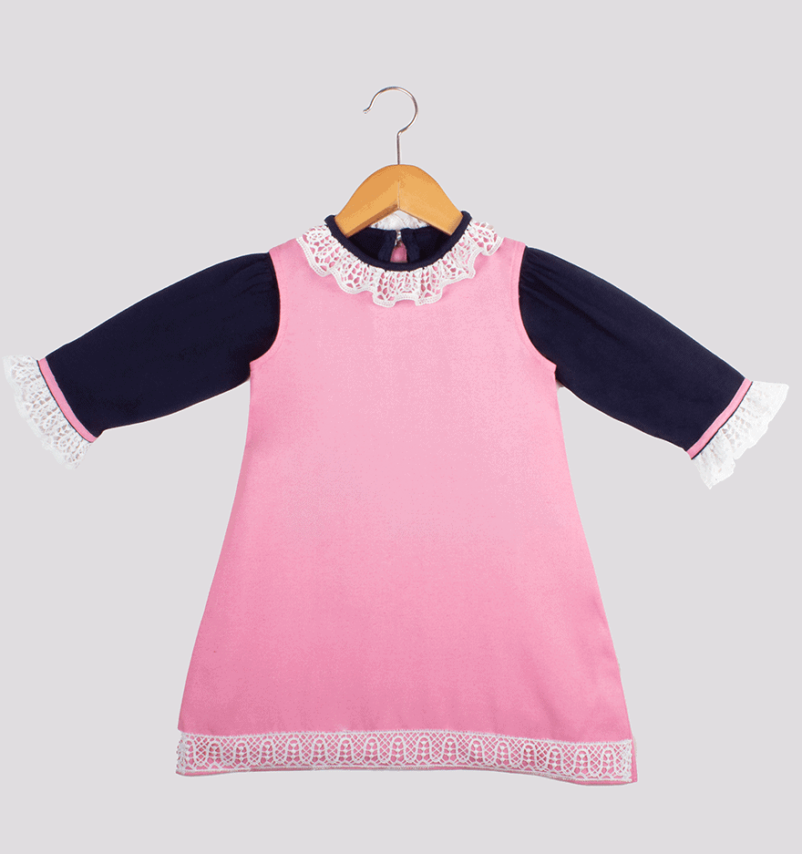 Girls pink A-line frock and blue sleeves-RKFC021