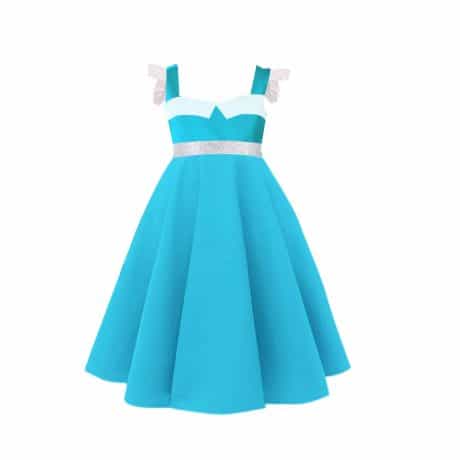 Princess Knee Length Frock in Lovely Aqua Blue Color with Organza Sleeve Details-RKFCW039