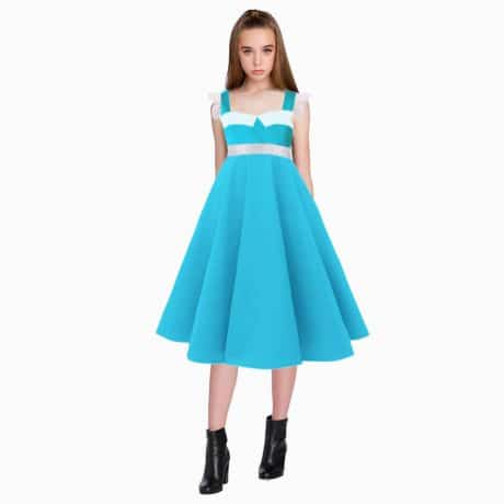 Princess Knee Length Frock in Lovely Aqua Blue Color with Organza Sleeve Details-RKFCW039