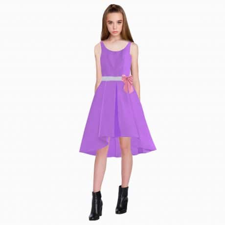 Beautiful Purple with Sliver, Bow at Waist Dress-RKFCW040