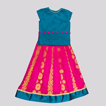 Girls blue and pink with traditional lehenga-RKFCW06