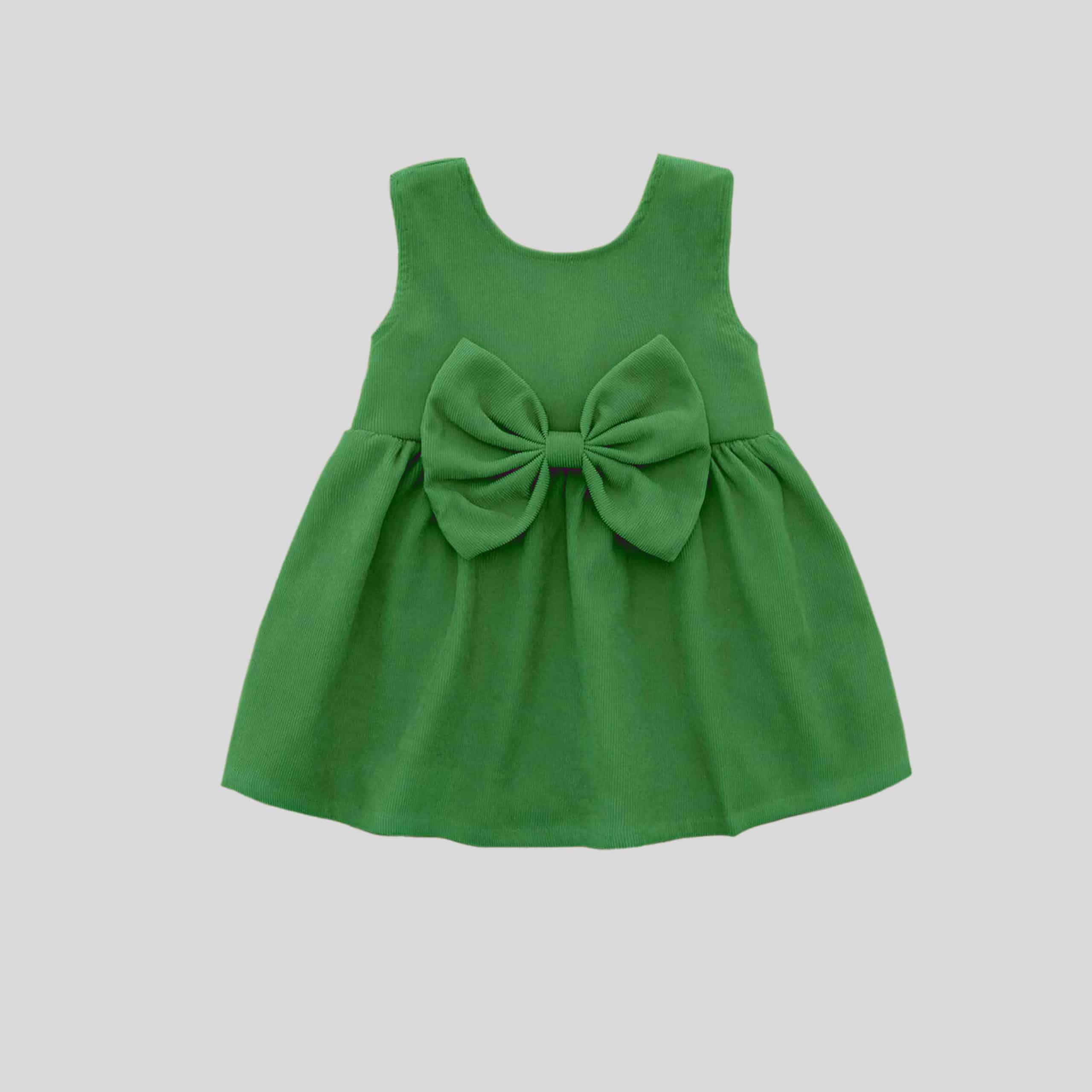 Forest green sleeveless dress with bow - RKFCW150