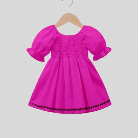 Girls wild berry color dress with puff sleeve – RKFCW153