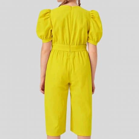 Girls yellow unicorn jumpsuit with puff sleeve – RKFCW157