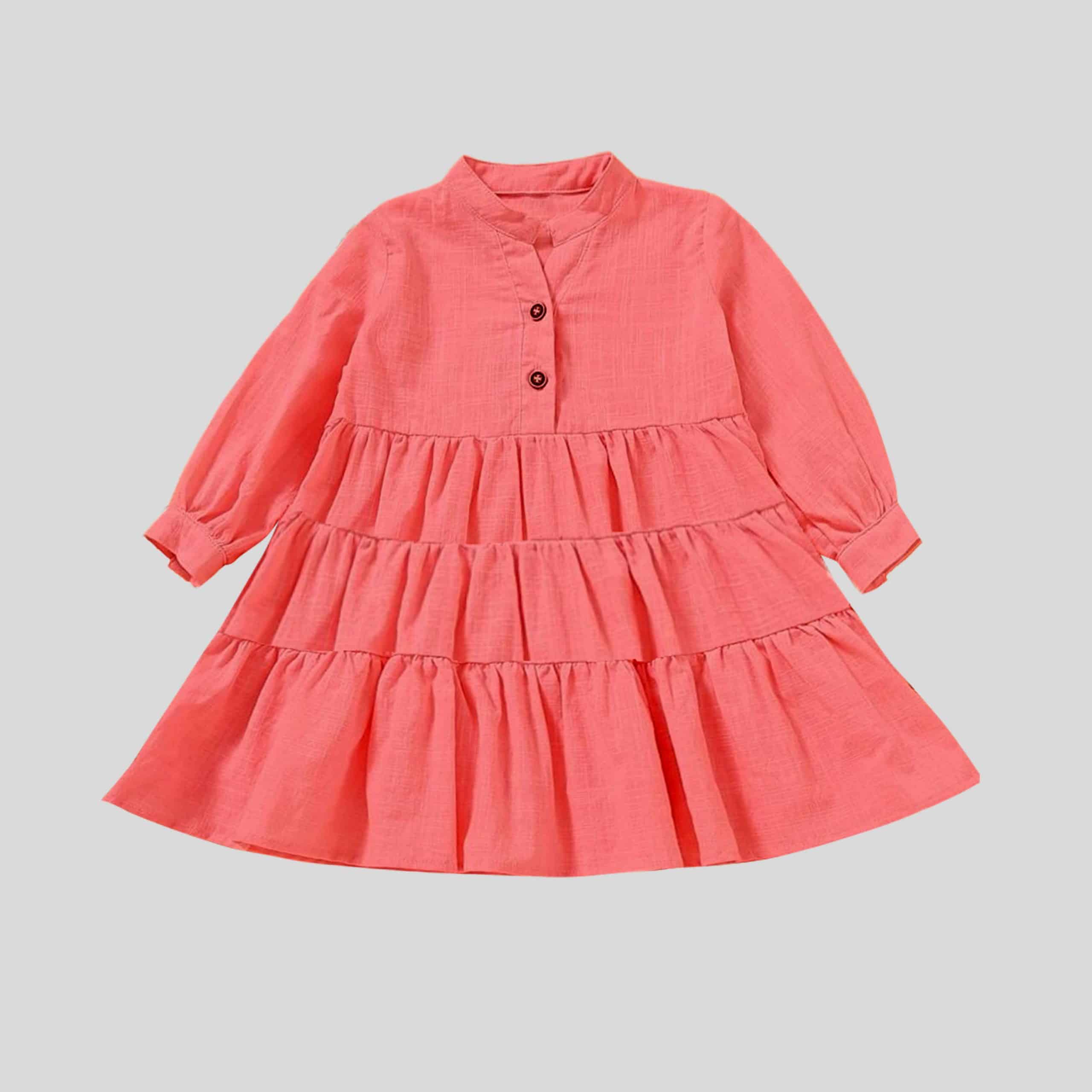 Girls brick pink Bishop Sleeve Ruffle Hem Dress - RKFCW161