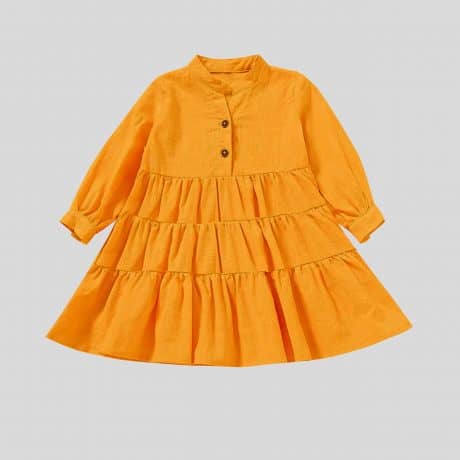 Girl tangerine  Bishop Sleeve Ruffle Hem Dress – RKFCW162
